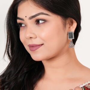 Women Traditional Silver AZ838-OXidised Jhumka Set | German Silver Chand Baliyan & Jhumkas Earrings for Women | Birthday & Anniversary Gift -AZ838-OX-ER46
